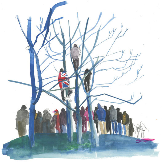 Illustration of people in a tree