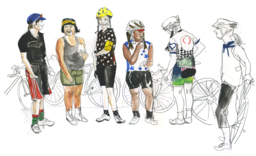 Illustration of a group of women cyclists