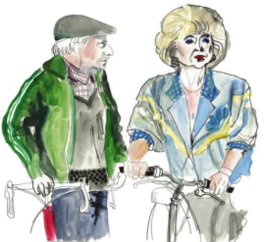 Illustration of two cycling friends